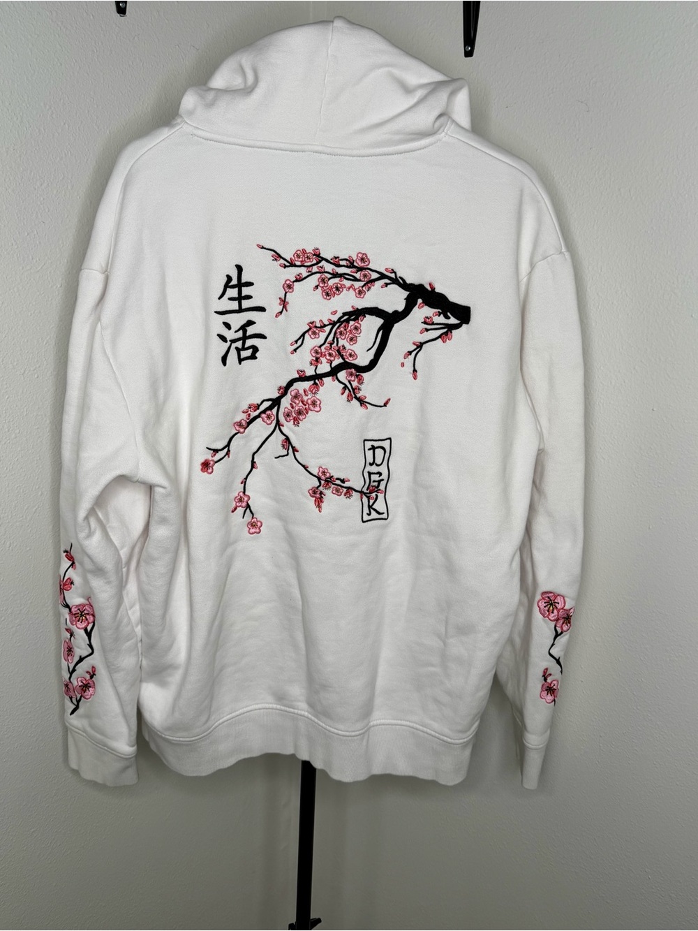 DGK White Crewneck Hoodie with Black & Pink Cherry Blossom Graphic Size XL